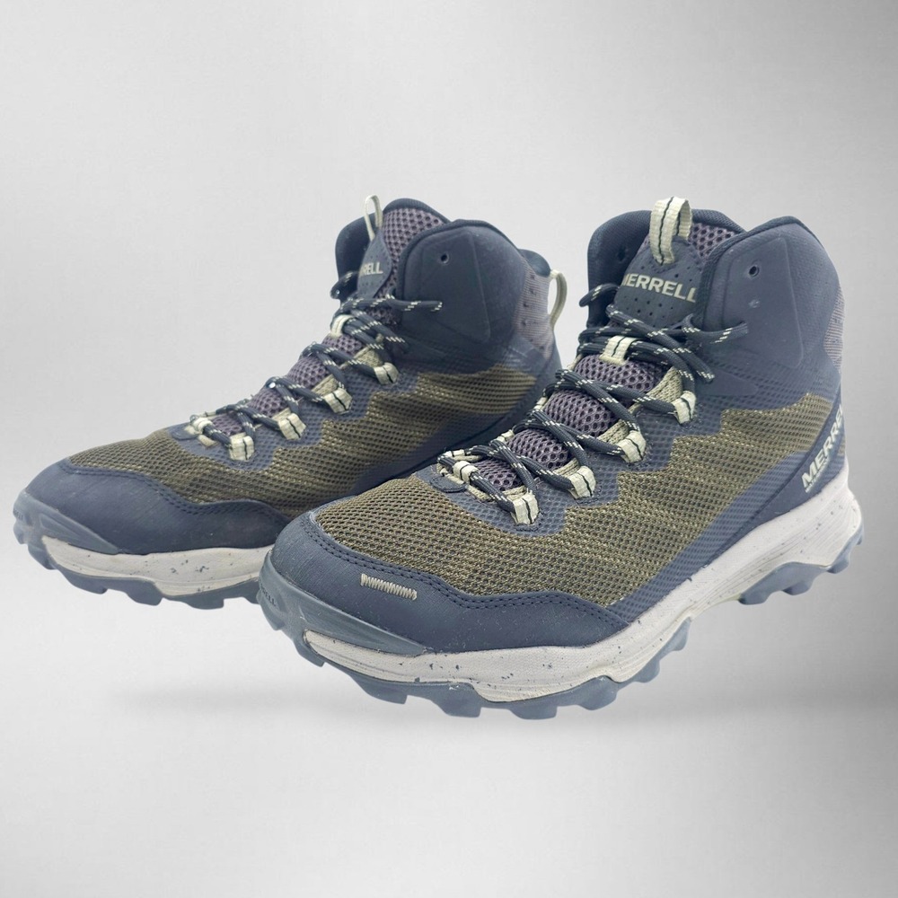 Merrell Mens Speed Strike Mid Waterproof Trail Hiking Boots Olive Black Gray 10